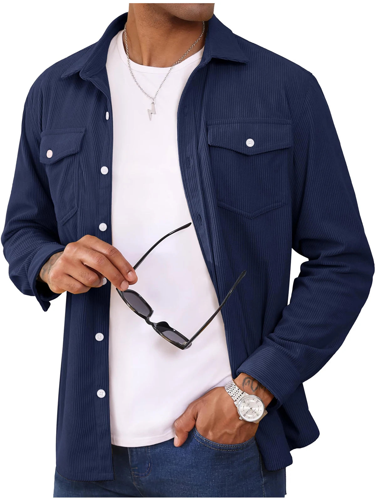 MAGCOMSEN Herren-Cordjacke, langärmelig, lässig, leichtes Hemd mit Brusttasche, Arbeit, Alltagsjacke, Frühlings- und Herbstmantel