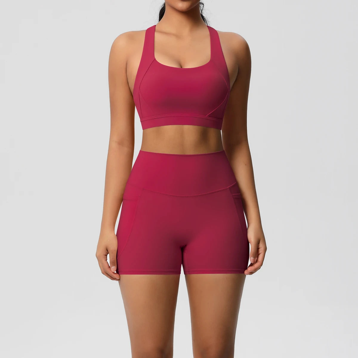 2PCS Sportswear Mit Taschen Yoga Set Gymnastik Kleidung Yoga Anzüge Für Frauen Trainingsanzüge Sport Shorts Crossover Bh Gym Leggings