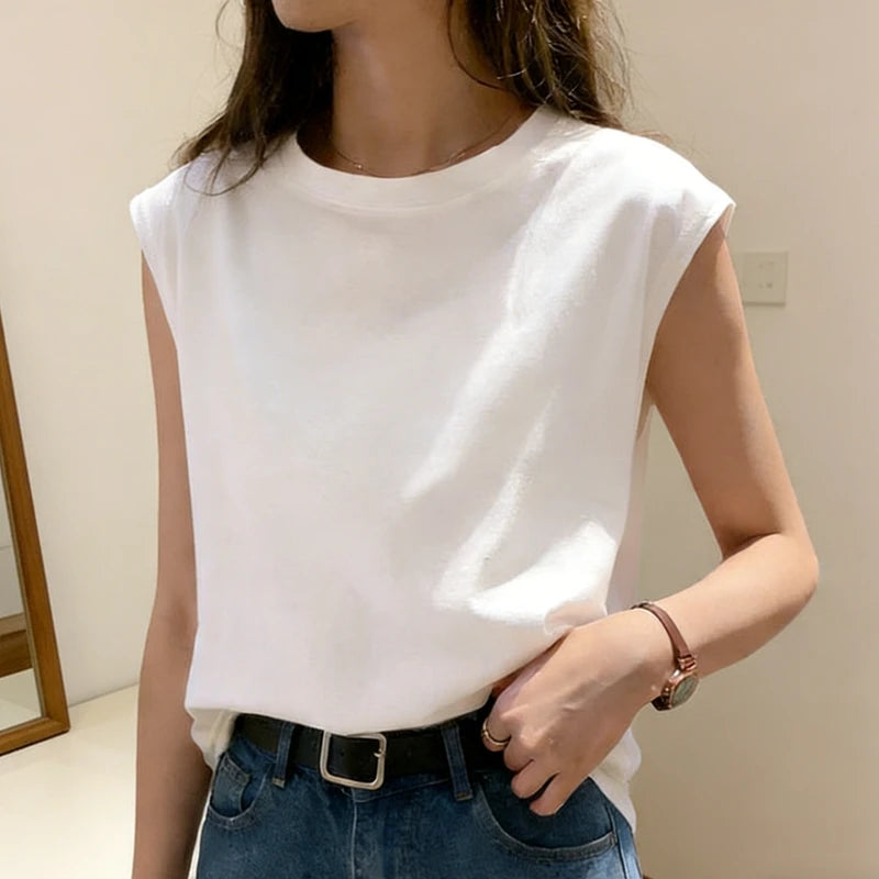 Damen-Tanktop, locker, ärmellos, Sommer, lässig, Weste, Basic, Alltag, T-Shirt, süßer Stil, geeignet für Studenten, dehnbar, weich, Damenbekleidung