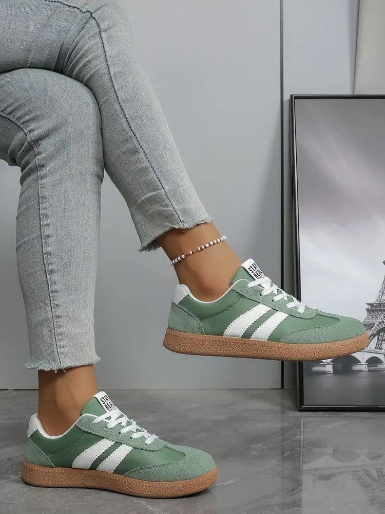Leichte, bequeme Turnschuhe für Damen, modisch, gestreift, Schnür-Sportschuhe, Damen, lässig, atmungsaktiv, grüne Turnschuhe in Übergröße