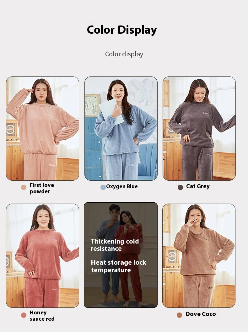 Verdickte Warme Männer Korallen Samt Pyjamas Herbst Winter Homewear Lange Ärmeln Lange Hosen Solide Weiche Nachtwäsche 2 Teile/satz Paar