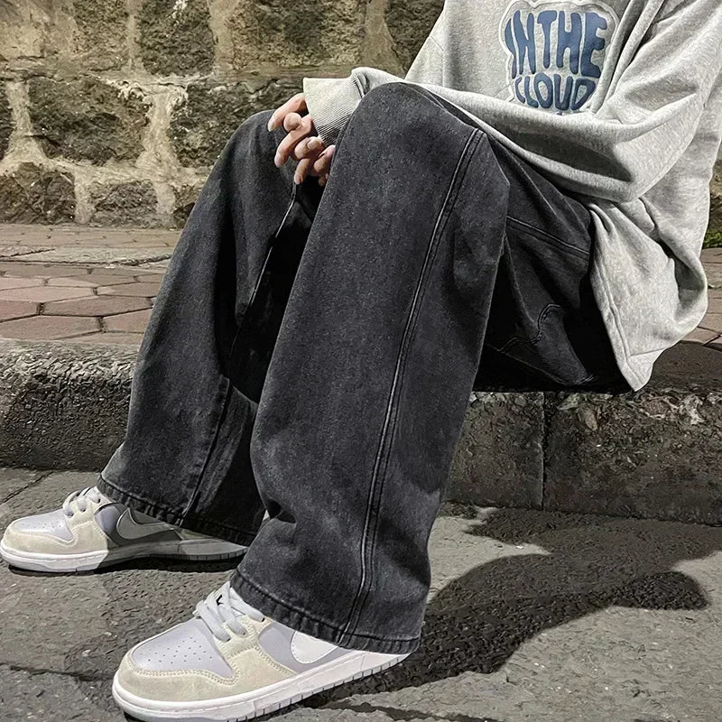 2025 neue Streetwear Lose Jeans Männer Koreanischen Stil, Mode, Lose Gerade Breite Bein Hosen Männer der Marke Kleidung Schwarz Licht blau
