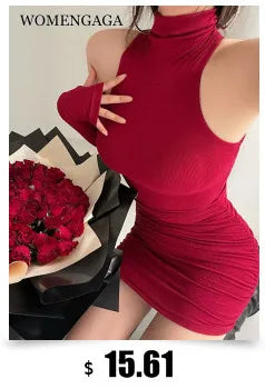 WOMENGAGA Einfache Maxi Langes Kleid Rundhals Langarm Enge Dünne Maxi Kleider Elegante Mode Koreanische Frauen Robe DEH8