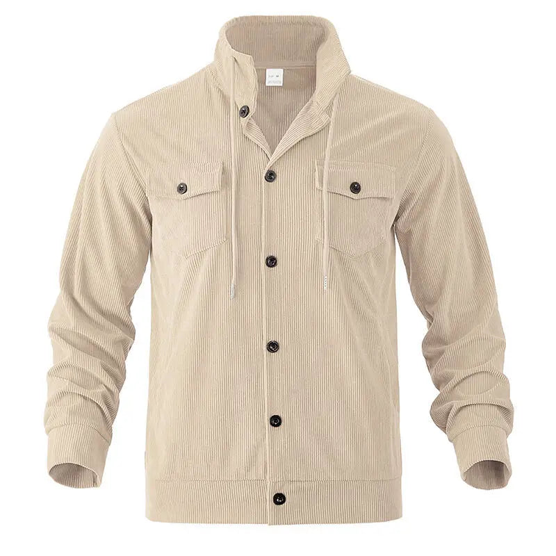 Amerikanische schwere Cord-Herrenjacke, einfache und vielseitige Langarmjacke mit Stehkragen und mehreren Taschen