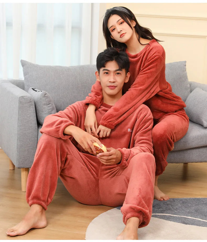 Verdickte Warme Männer Korallen Samt Pyjamas Herbst Winter Homewear Lange Ärmeln Lange Hosen Solide Weiche Nachtwäsche 2 Teile/satz Paar