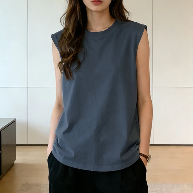 Damen-Tanktop, locker, ärmellos, Sommer, lässig, Weste, Basic, Alltag, T-Shirt, süßer Stil, geeignet für Studenten, dehnbar, weich, Damenbekleidung