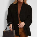 2024 herbst Winter Frauen Jacke Mit Revers Frau Casual Einreiher Tasche Langarm Kurzen Mantel Straße Mantel