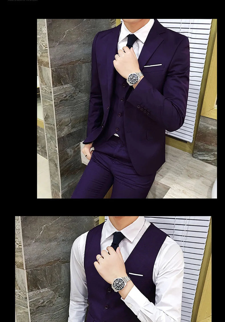Frühling Herbst Neue Mode Für Männer Einfarbig Dünne Anzug Sets Casual Trendy Business 3 Stück Sets Blazer Weste Hosen männlichen