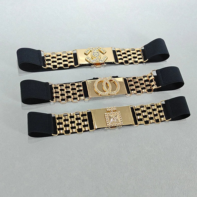 Golden Letter Waist Corset Belts Fashion Women's Metal Waistband Female Luxury Brands Designer Ladies Elastic Belt For Dress