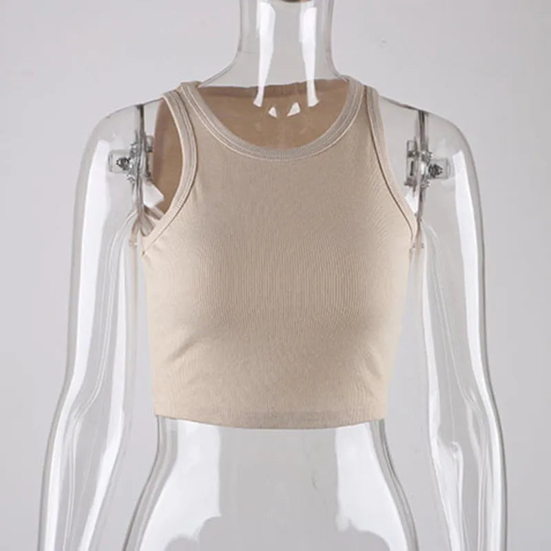 Rippstrick grünes Damen-Tanktop, Sommer, lässig, Basic, dünn, Weste, ärmellos, weiß, schulterfrei, Y2K, sexy Damen-Crop-Top