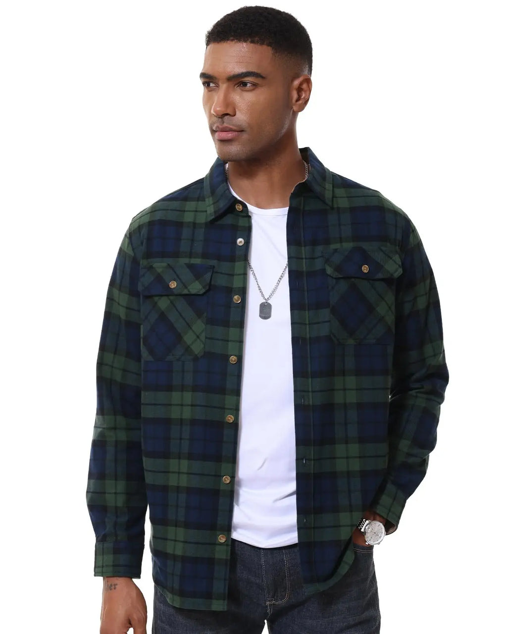 MAGCOMSEN Flanellhemden für Herren, langärmelig, Baumwolle, langärmelig, kariertes Hemd mit 2 Taschen, Knopfleiste, lässiges Cordhemd für Herren
