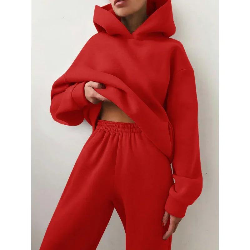 Plus Size 2024 Autumn/Winter Amazon Cross-Border Women's Fashion Casual Thickened Long Sleeve Sweatshirt Trousers Two-Piece Suit