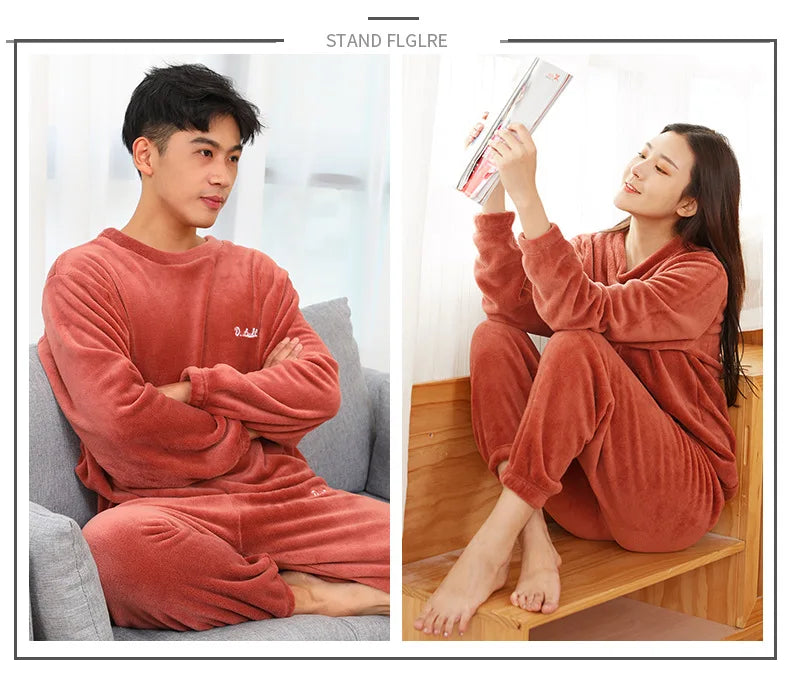 Verdickte Warme Männer Korallen Samt Pyjamas Herbst Winter Homewear Lange Ärmeln Lange Hosen Solide Weiche Nachtwäsche 2 Teile/satz Paar