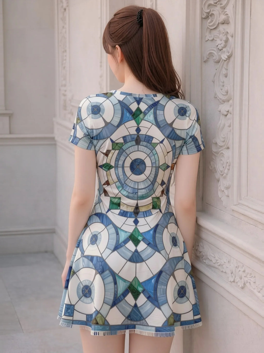 Damen-Minikleid mit V-Ausschnitt und Blumenmuster, A-Linie, Kurzarm, Lässiges Strand- und Urlaubsoutfit, Charmant, Leicht, Fließend, Hübsch, Süß, Modern, Niedlich, Frisch