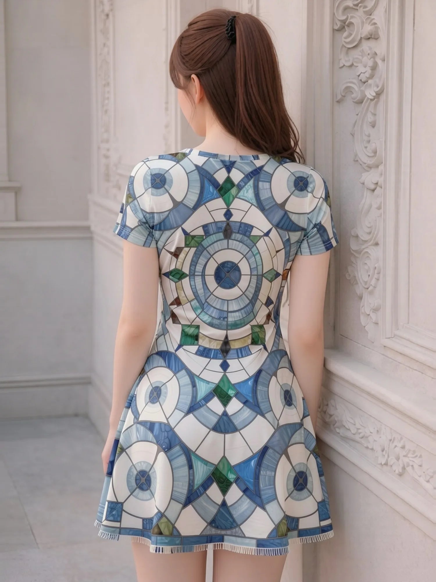 Damen-Minikleid mit V-Ausschnitt und Blumenmuster, A-Linie, Kurzarm, Lässiges Strand- und Urlaubsoutfit, Charmant, Leicht, Fließend, Hübsch, Süß, Modern, Niedlich, Frisch