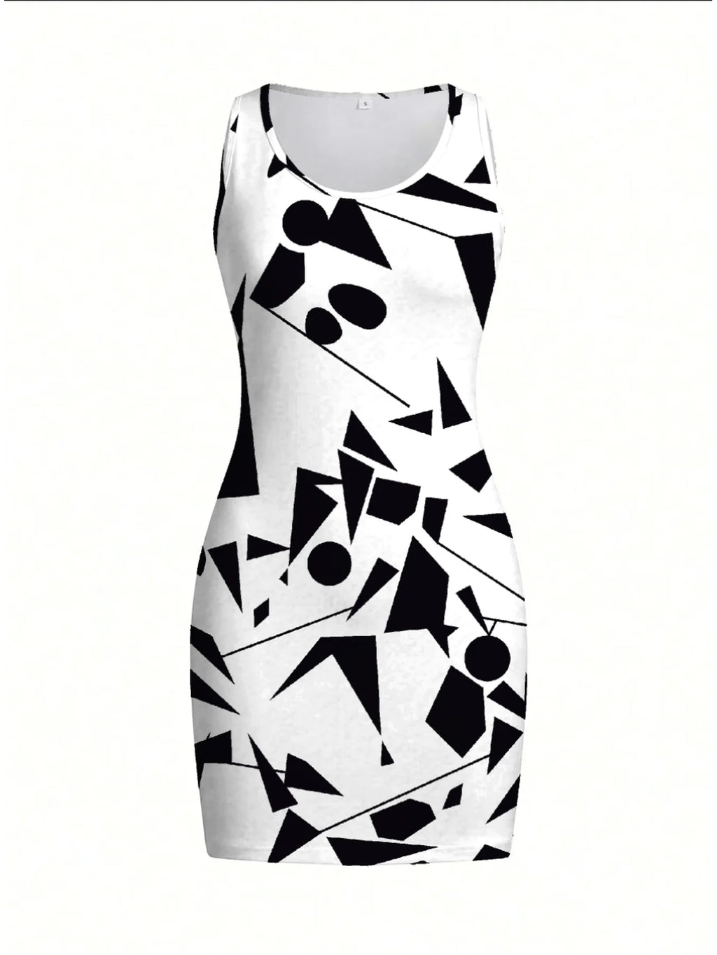 Damen-Kleid mit geometrischem Muster, ärmellos, Minirock, Rundhalsausschnitt, Sommer, lässig, elegant, bequem, bedruckt, modisch
