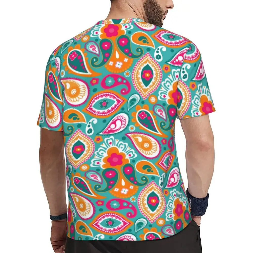 Gym T-Shirt für Mann Retro geometrische 60er 70er Jahre T-Shirts Mode psychedelische Kunst Strand T-Shirts O Hals Y2K Spaß Design Tops Geschenkidee