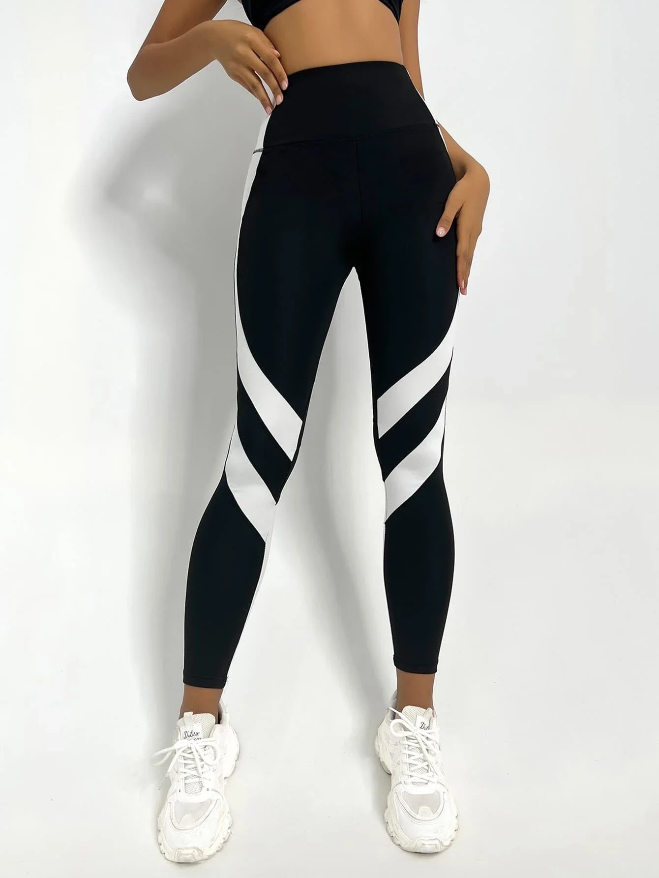 Zweifarbige Yoga-Leggings mit Bauchkontrolle, Sportstrumpfhose