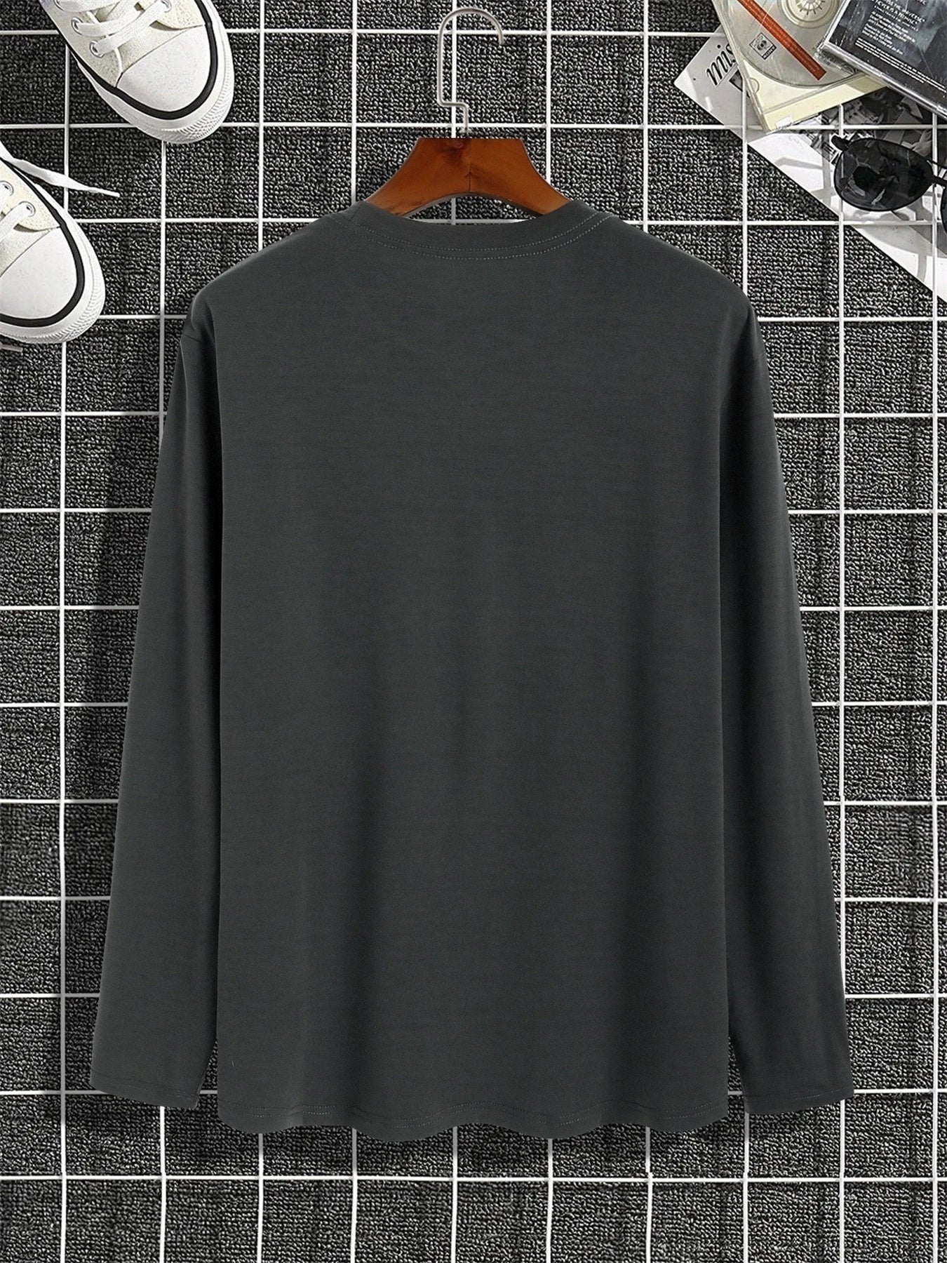 Men's 100% pure cotton loose fit plus size comfortable casual sports New York letter printed round neck long sleeved T-shirt top