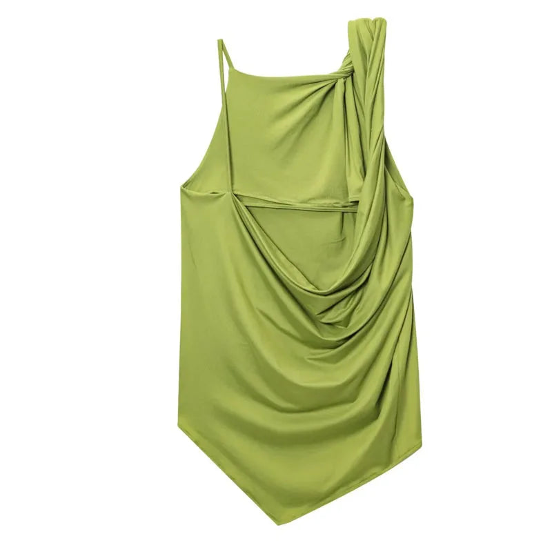 Top Frauen Sommer Tank Ärmelloses Top Mit Offenem Rücken Rüschen Asymmetrische Slip Top Sexy Street Style CasualOversize Grün Tops
