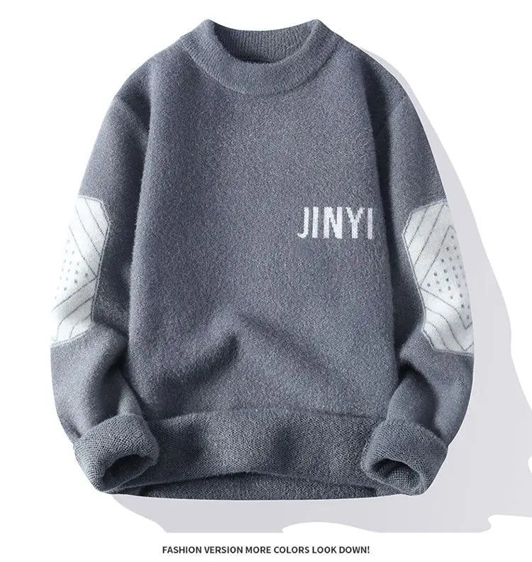 Fashion O-Neck Spliced Knitted Letter Sweaters Men's Clothing 2024 Autumn Winter New Loose Casual Pullovers Loose All-match Tops