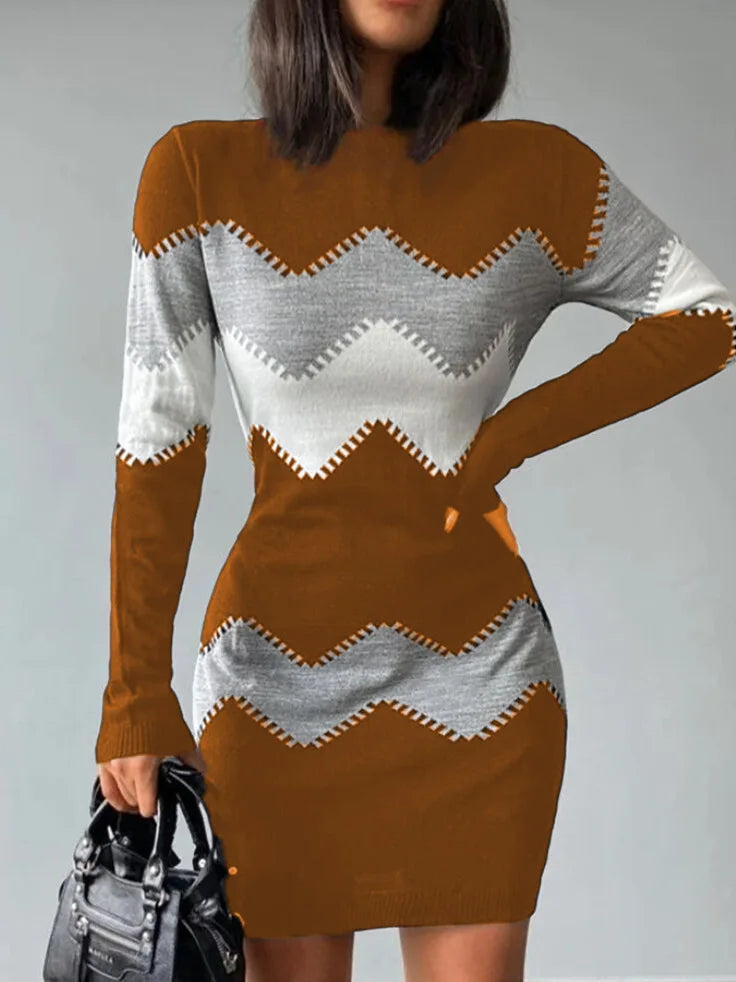 Herbst Winter Frauen Mode Druck Dünnes Kleid 2024 Weibliche Lange-hülse O-ansatz Elegante Bodycon Paket Hüften Mini Kleider Vestidos