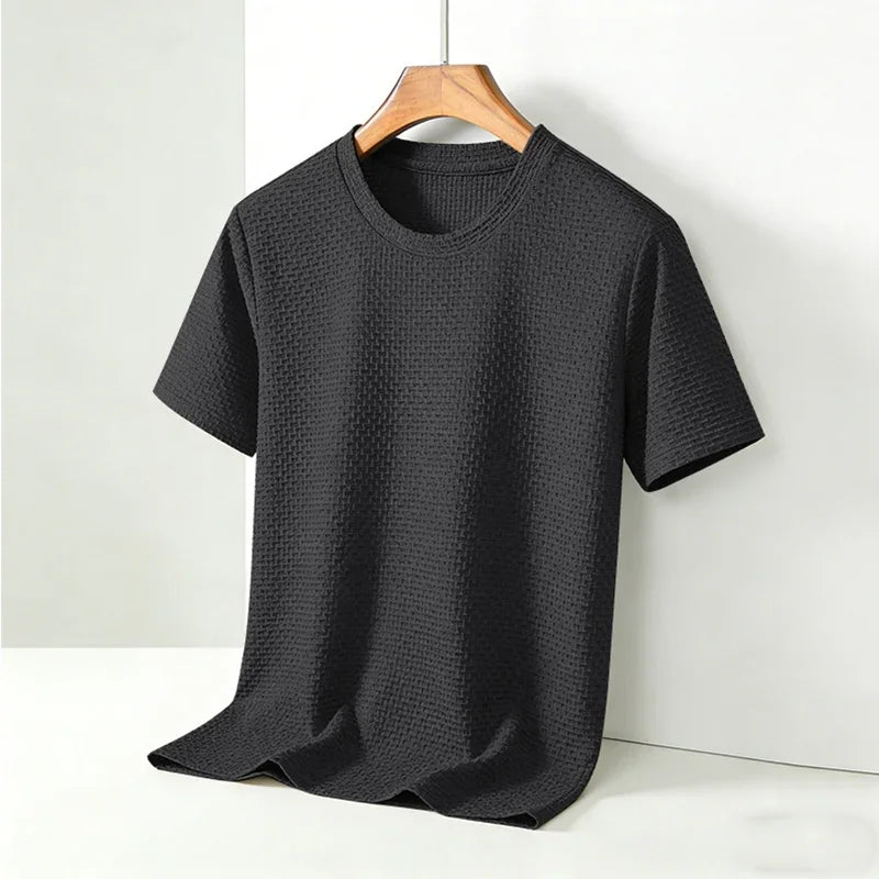 Hochwertiges Herren Waffelstrick T-Shirt Atmungsaktives Kurzarm Freizeit- und Loungewear-Oberteil