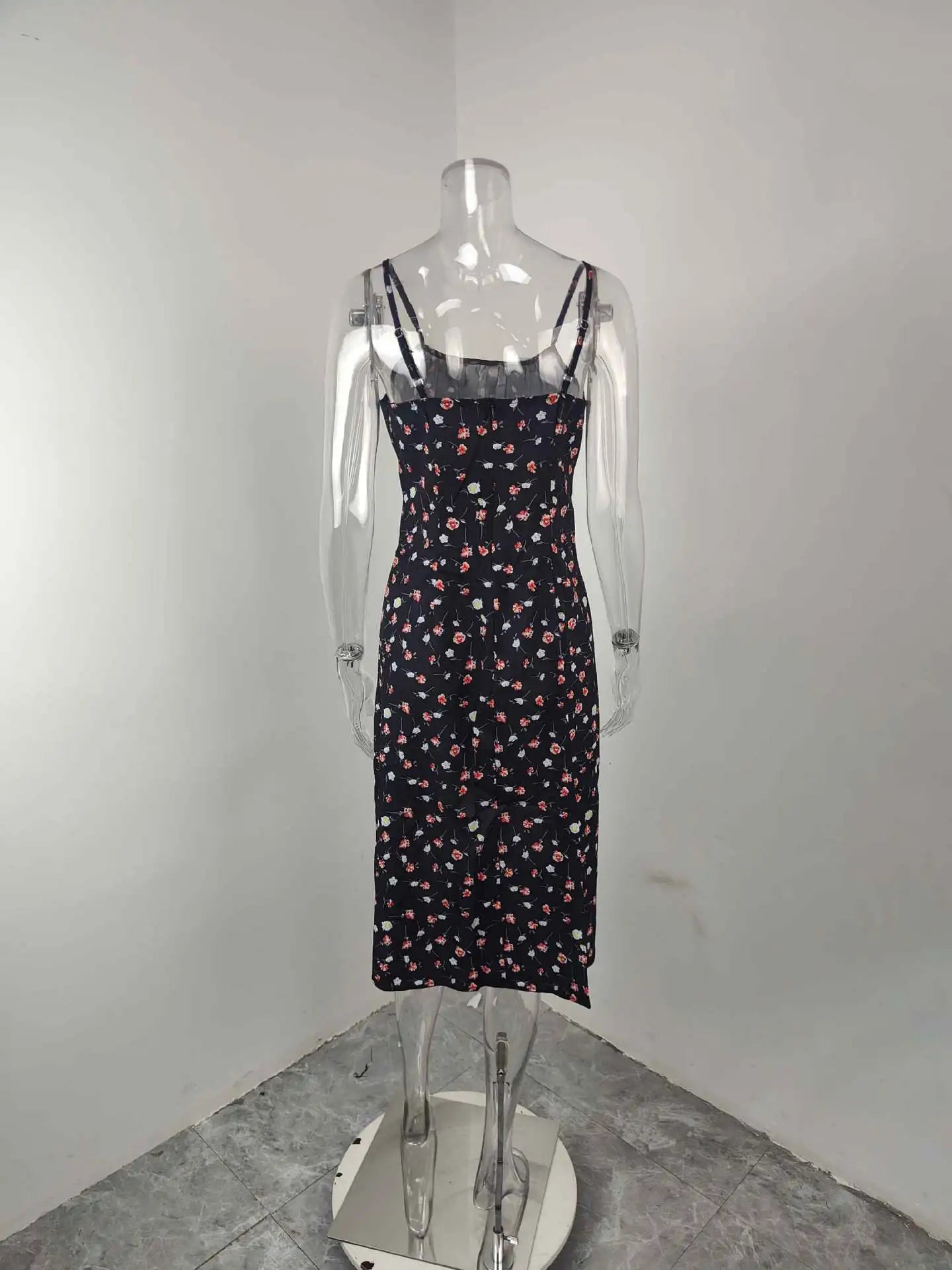 Elegantes Damen-Blumenkleid für Strandurlaub und Streetwear, Sexy Tief Ausgeschnittenes Strandparty-Kleid mit Schlitz, Schickes Bodycon-Kleid Ärmellos für Damen