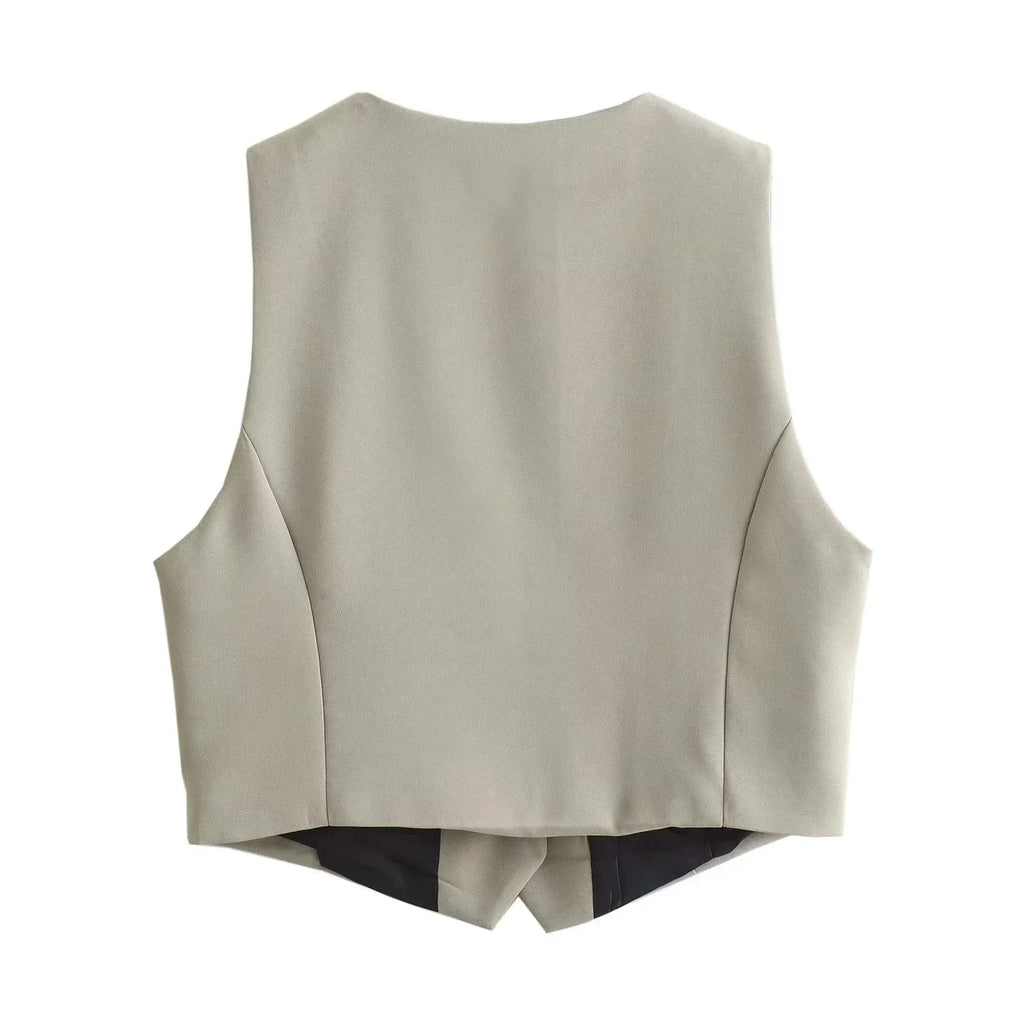HH Damen ärmellose Weste mit Knöpfen & weit geschnittene Hose 2-teiliger Anzug Lässiges Büro-Arbeitsoutfit für den täglichen Geschäftsgebrauch.