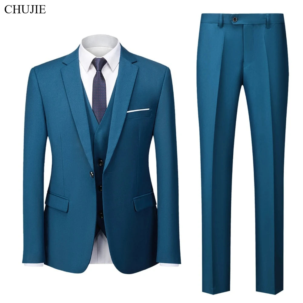 Suits For Men 3 Pieces Set Elegant Wedding  Fashion Classic Full Jackets Vest Pants Blazers Outfit 2025 Formal Costume