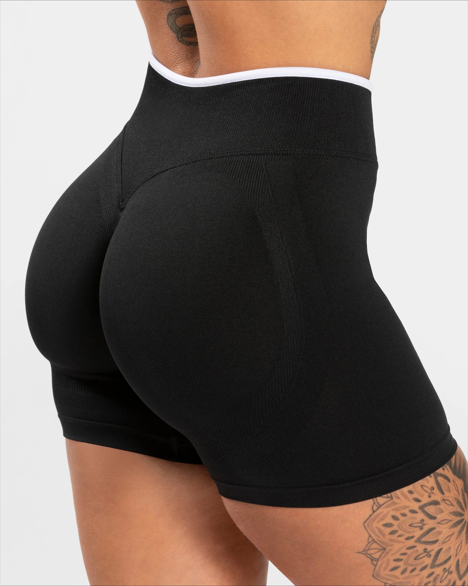 Frauen Nahtlose Gym Einfarbig Sport Shorts Weiß Taille Enge Hohe Taille Hüfte Heben Yoga Hosen Laufsport Shorts