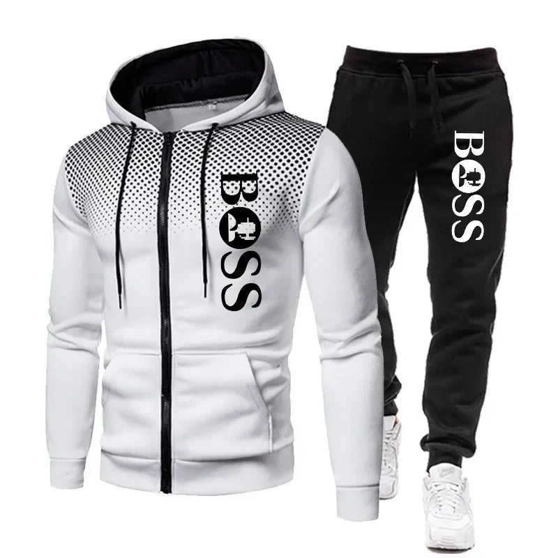 2025 Herren Herbst/Winter Freizeit Fitness Basketball zweiteilige Outdoor-Mode Reißverschluss Kapuzenjacke + Jogginghose Set