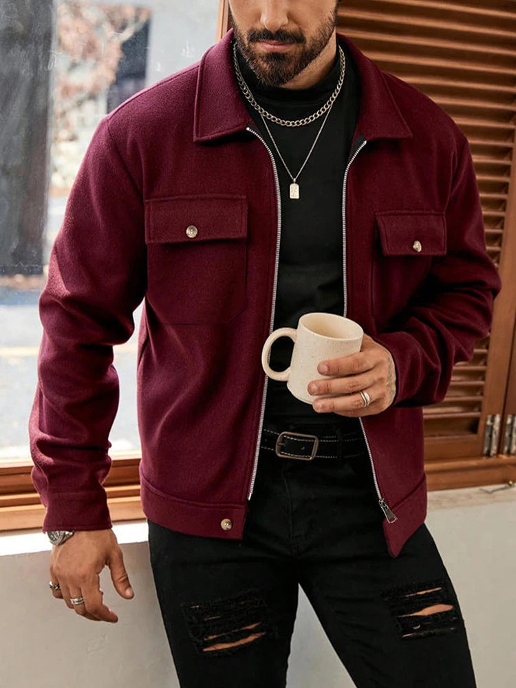 2025 herbst/Winter Neue Einfarbig männer Woll Mantel Fashion Zipper College Stil Jacke