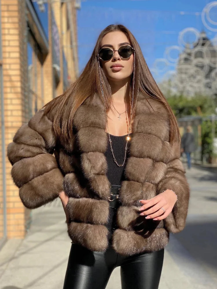 Brauner mittellanger Pelzmantel für Damen, Revers, versteckter Knopf, lockere, elegante Oberbekleidung, 2025, modischer Bürodame, Pendelmantel, Neu