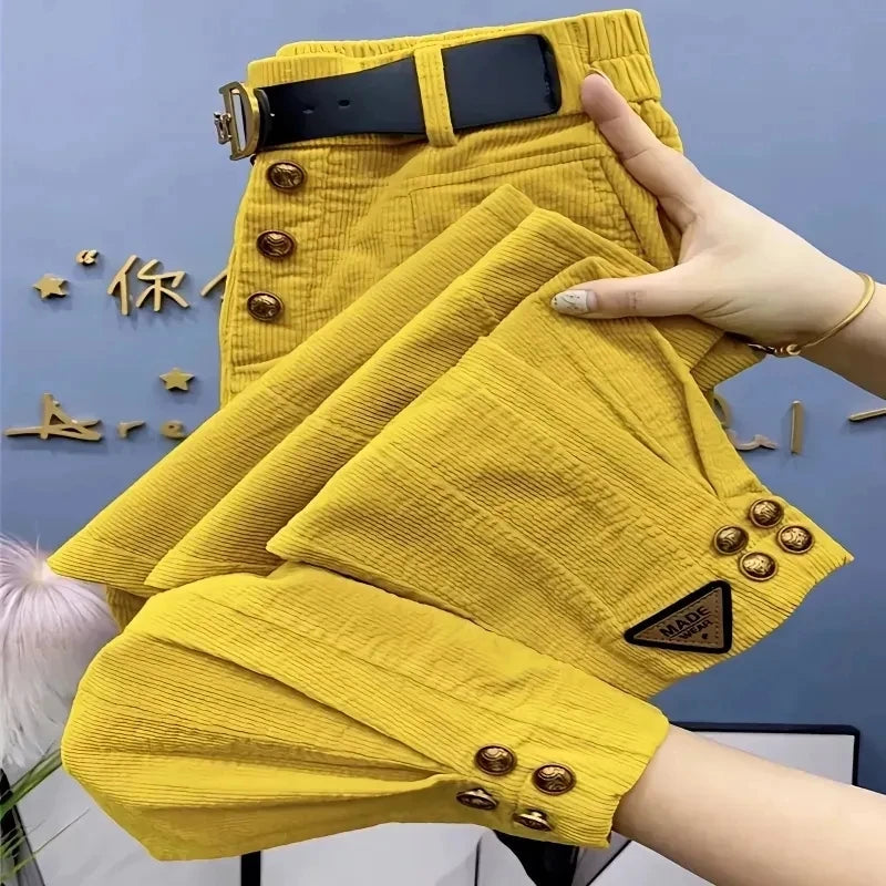 2023 Autumn Winter Korean Solid Color Thick Warm Corduroy Pants Women Loose Casual Be All-Match Bundle Foot Ladies Harem Pants