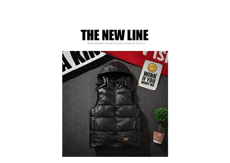 Männer Verdickte Daunen Baumwolle Weste Helle Oberfläche Mode Marke Warme Herbst Winter Oberbekleidung Schulter Pad Weste Jacke