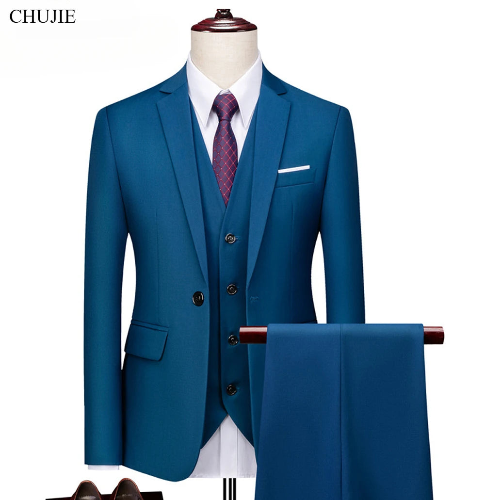 Suits For Men 3 Pieces Set Elegant Wedding  Fashion Classic Full Jackets Vest Pants Blazers Outfit 2025 Formal Costume