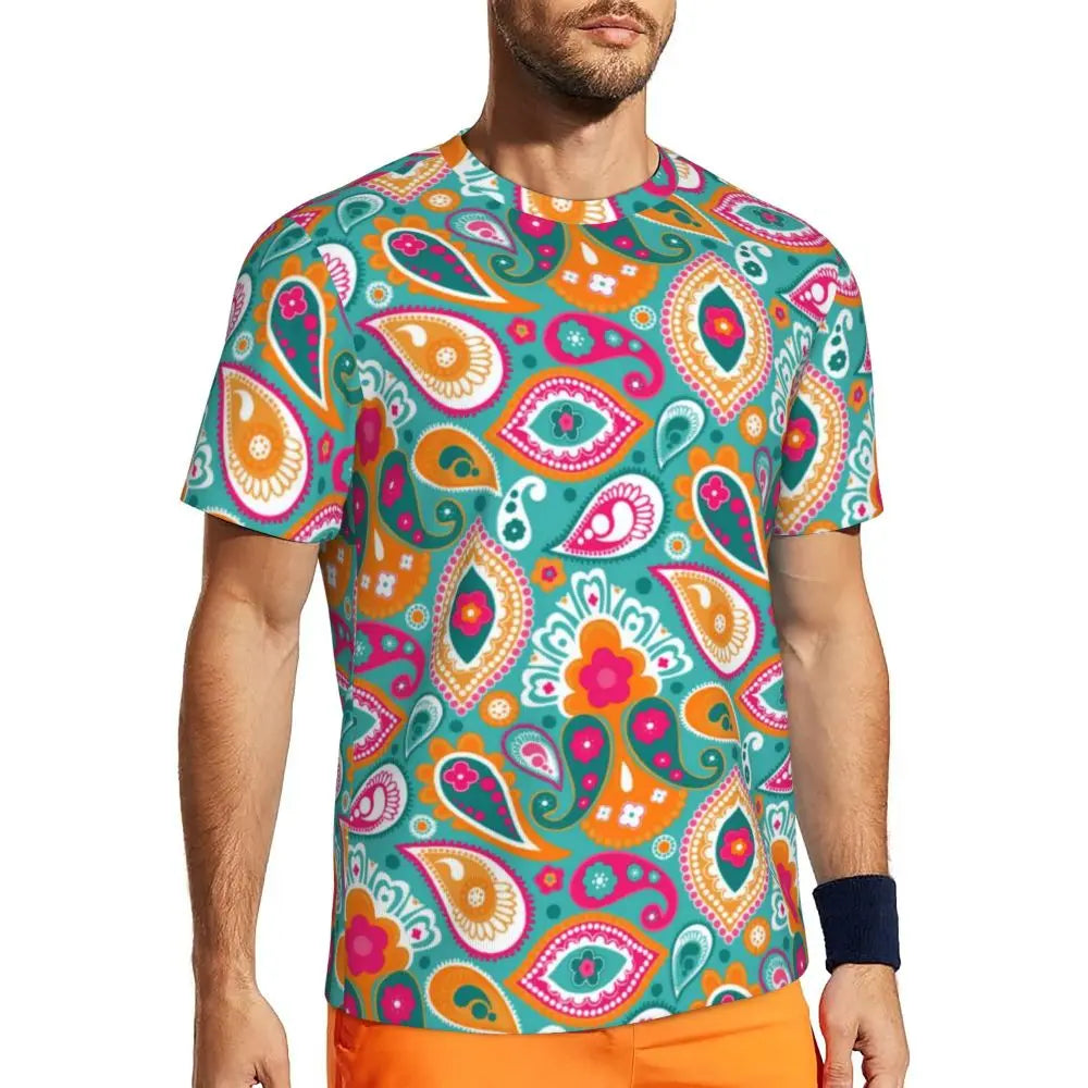 Gym T-Shirt für Mann Retro geometrische 60er 70er Jahre T-Shirts Mode psychedelische Kunst Strand T-Shirts O Hals Y2K Spaß Design Tops Geschenkidee