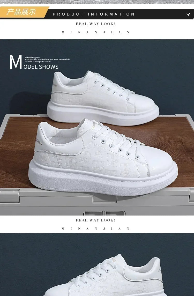 2025, neue Herrenschuhe, Frühling und Herbst, flache Sohlen, lässige Lederschuhe, Sportschuhe, schwarze und weiße Herren-Schuhe mit dicken Sohlen, atmungsaktiv