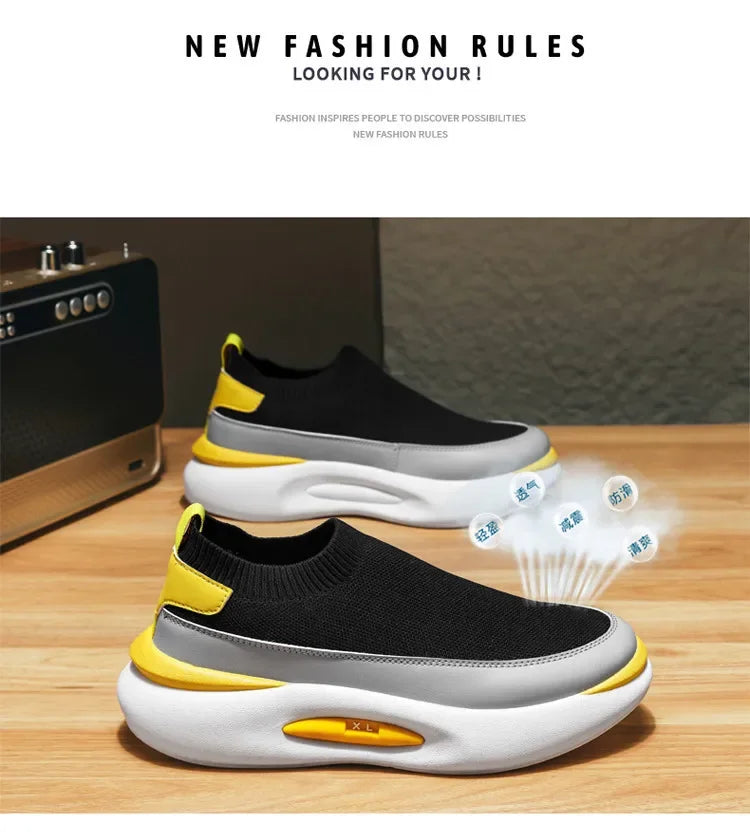 Herrensocken, atmungsaktives Mesh, Laufschuh, Sommersportschuhe, schwarze Slip-On-Slip-Ons, lässiger Fahrschuh für Herren, geeignet für den Außenbereich