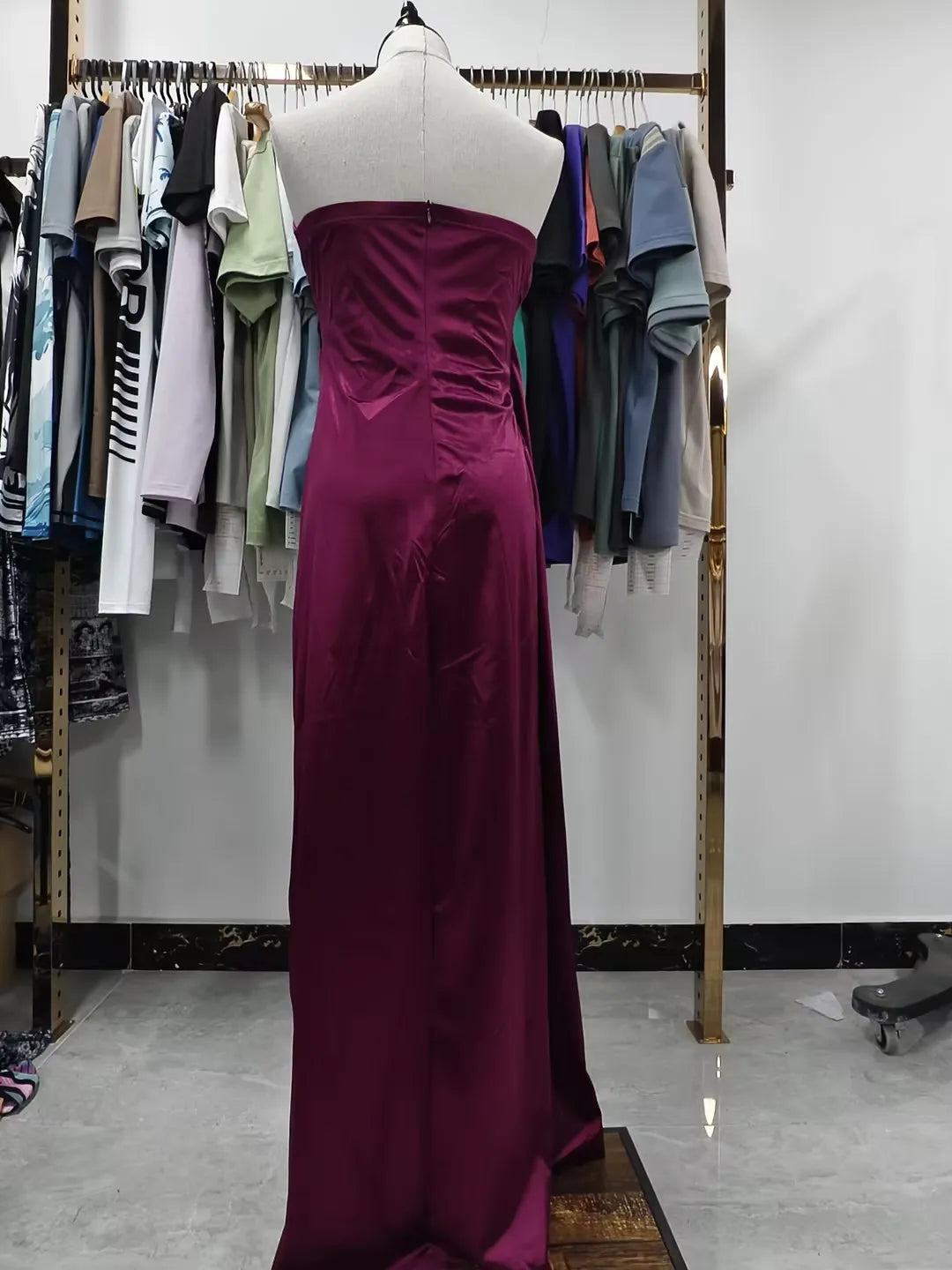 Elegantes Trägerloses Einfarbiges Abendkleid Schickes Satin-Korsettkleid für Damen V-Ausschnitt Geschlitztes Blaues Langes Kleid Damen Sommer-Partykleid