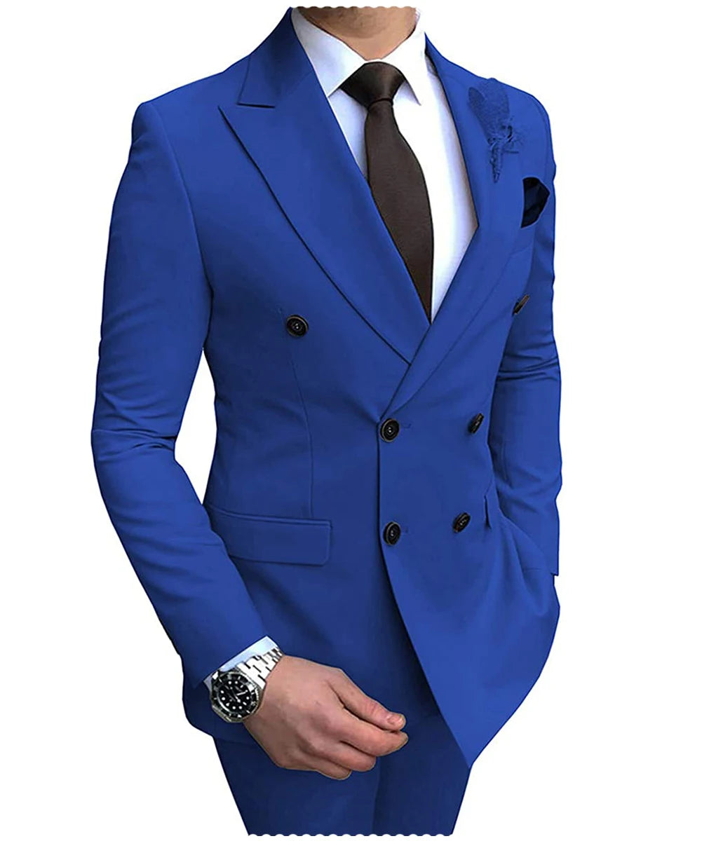 2024 Neuer beigefarbener Herrenanzug, 2-teilig, zweireihig, Reverskragen, flach, schmale Passform, lässiger Smoking für Hochzeit (Blazer + Hose)