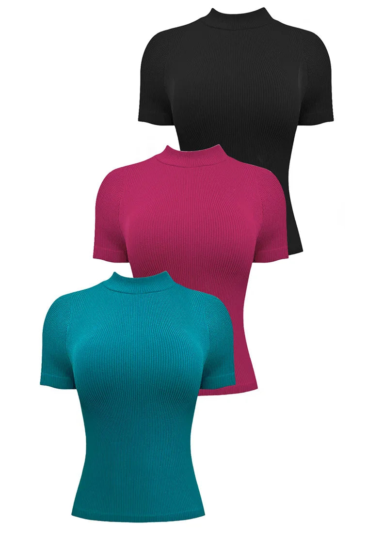 Three colors available, short-sleeved slim high-elastic sports yoga T-shirt casual solid color fitness clothing Cycling suit