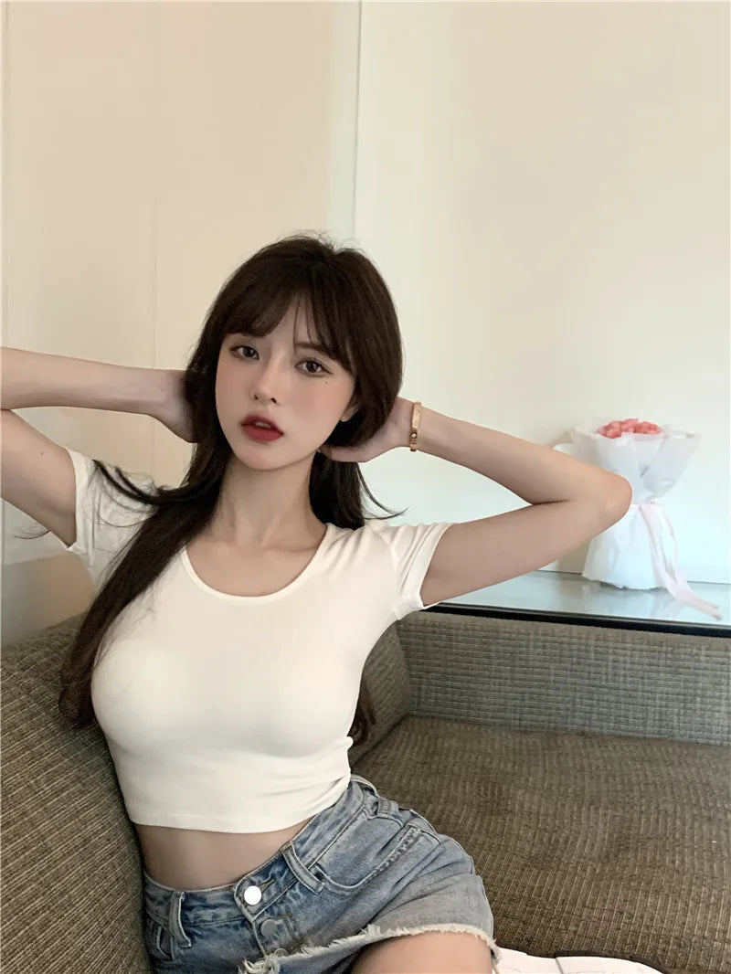 Sommerliche sexy Crop-Tops für Damen, schmal geschnitten, Kpop Y2K Kawaii Gothic T-Shirt, Harajuku Vintage, günstige Kleidung, süße Streetwear-Shirts