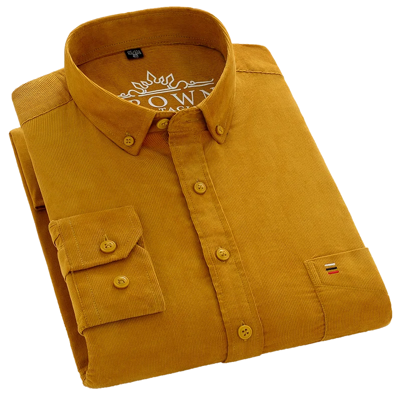Neue Herrenhemden aus reiner Baumwoll-Cord, modisch, Business-Casual, bequem, extra Größe, einfarbig, langärmelig, Herrenbekleidung