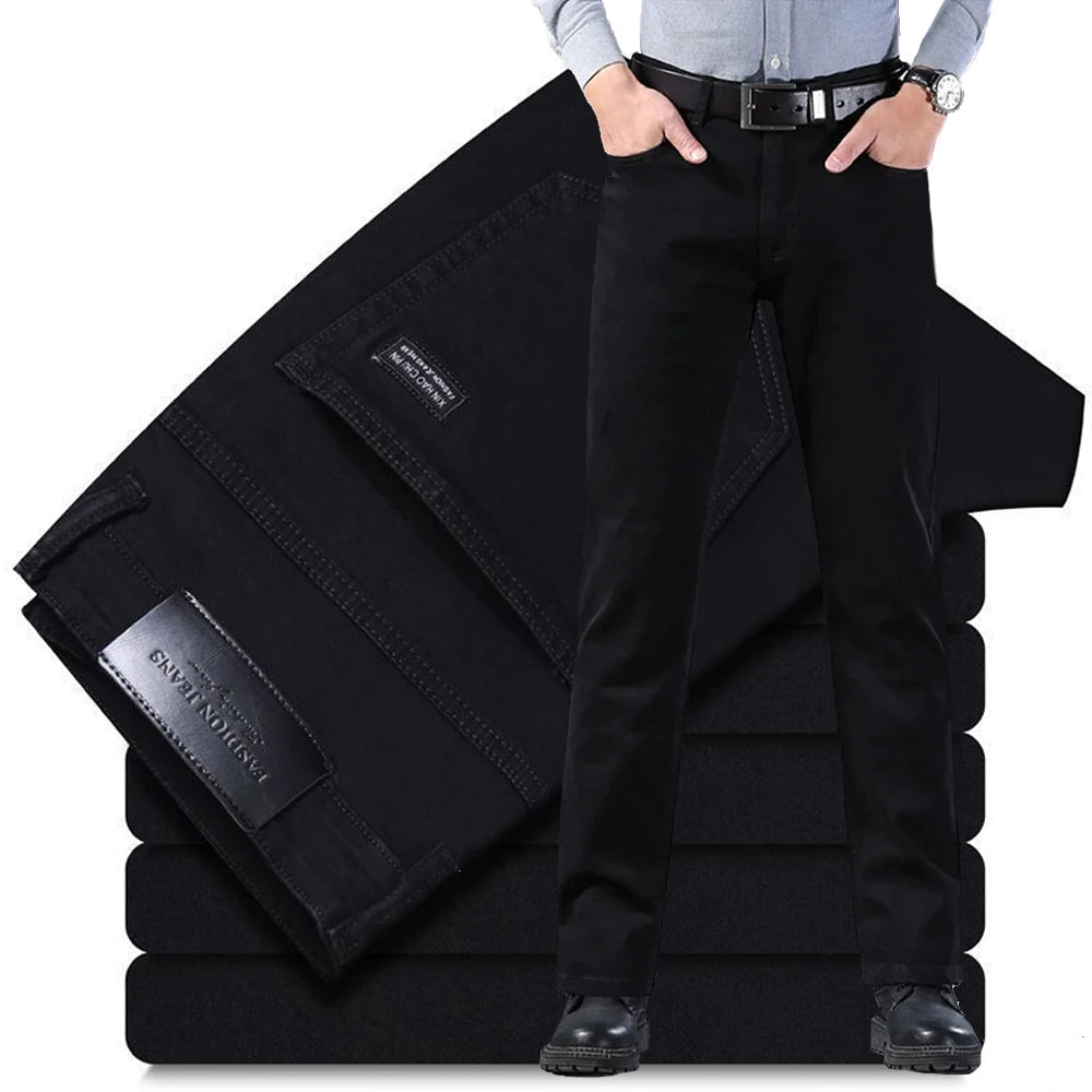 Frühling Herbst Vintage Schwarz Business Jeans Männer Casual Gerade Stretch Klassische Arbeit Denim Hosen Koreanische Komfortable Marke Hose