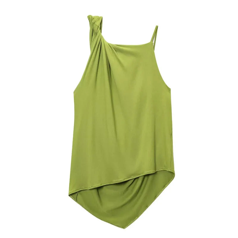 Top Frauen Sommer Tank Ärmelloses Top Mit Offenem Rücken Rüschen Asymmetrische Slip Top Sexy Street Style CasualOversize Grün Tops