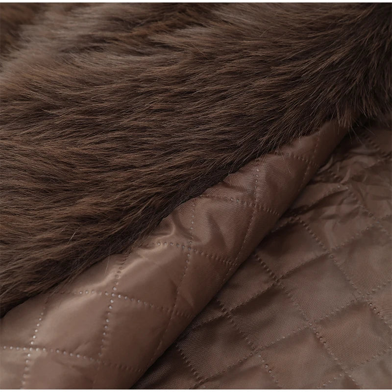 Solide braune flauschige Pelzjacke für Damen, lässig, Revers, lockere lange Ärmel, verdickt, warmer Kurzmantel, 2025, Winter, neue Dame, Pendelkleidung