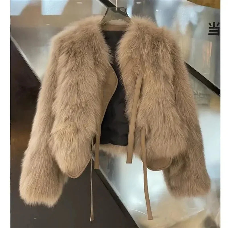 Nachahmung Fuchs pelz gras Mantel frauen Kurze 2025, Herbst/Winter Neue Koreanische version Vielseitig Spitze up Dicke top Weibliche Warme Outwear