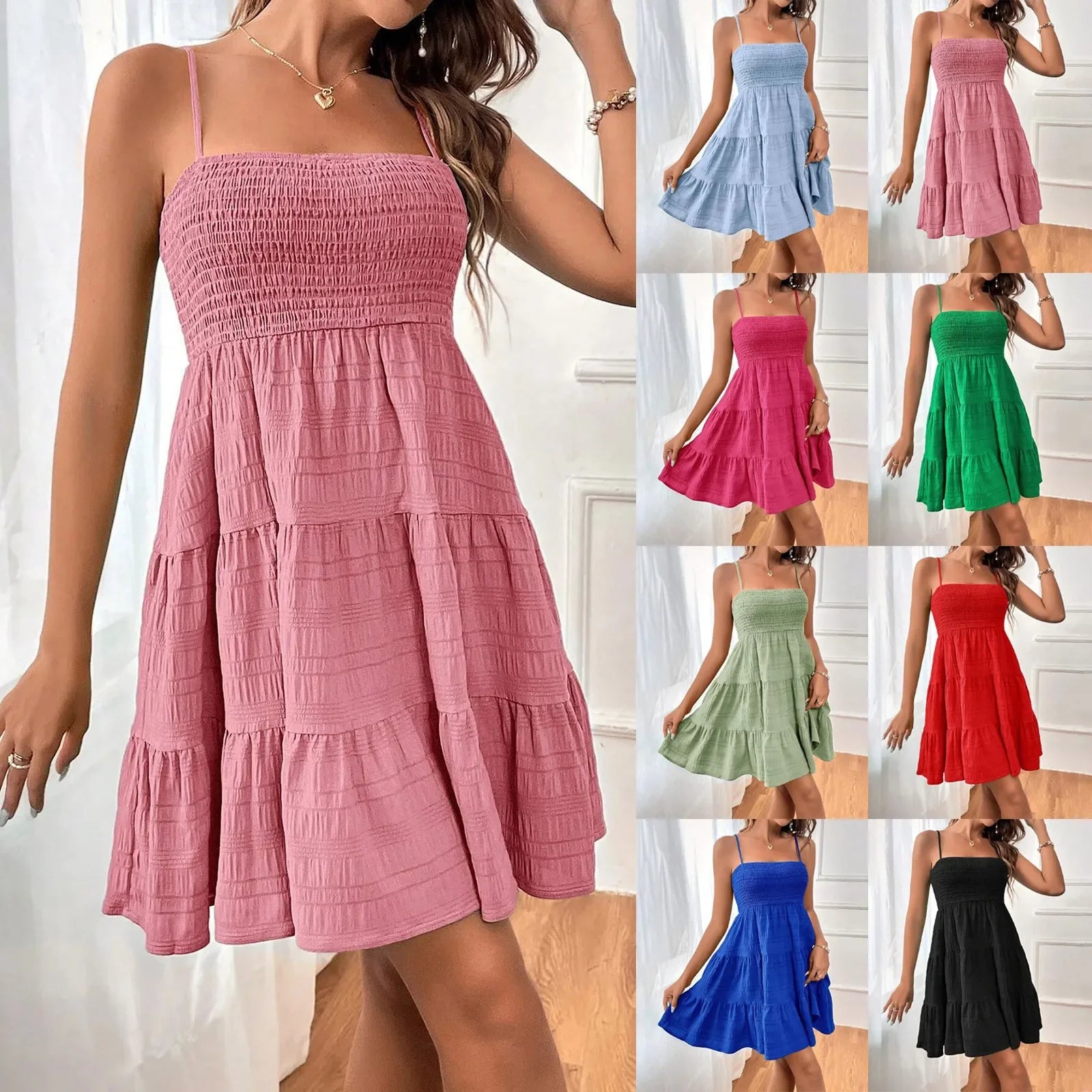 Bohemian Strand Sommerkleid Frauen Sexy Ärmellose Backless Große Schaukel Mini Kleid Solide Spaghetti Strap Rüschen Kleid Sommer Vestidos